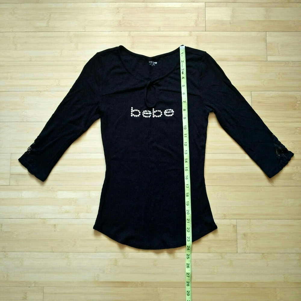 Bebe Ribbed & Lace Swarovski Logo Keyhole Top - Picture 14 of 16